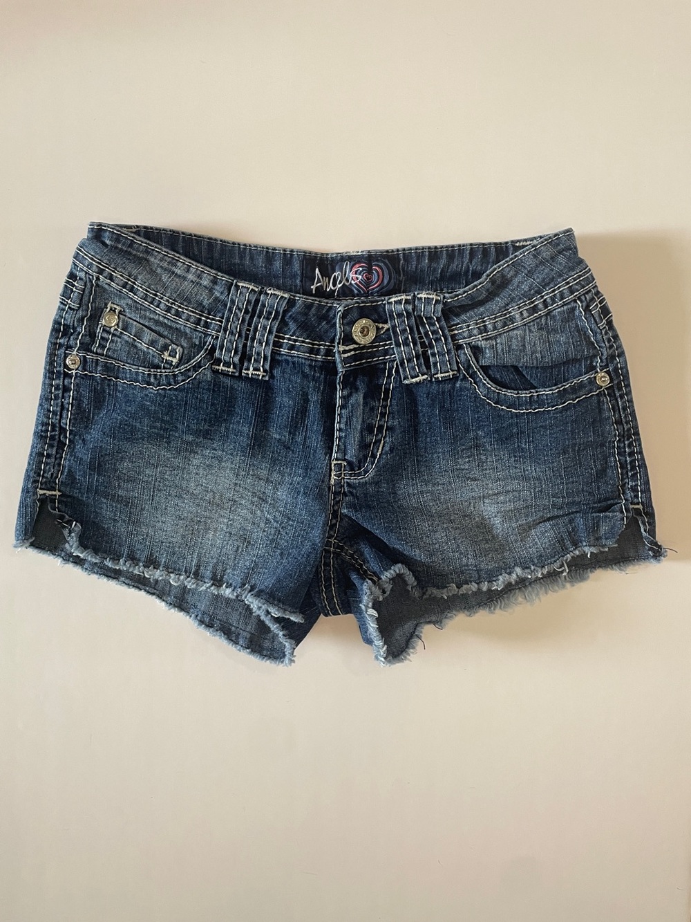 Vintage Angels Y2K Dark Wash Low Rise Distressed Denim Shorts Size 1